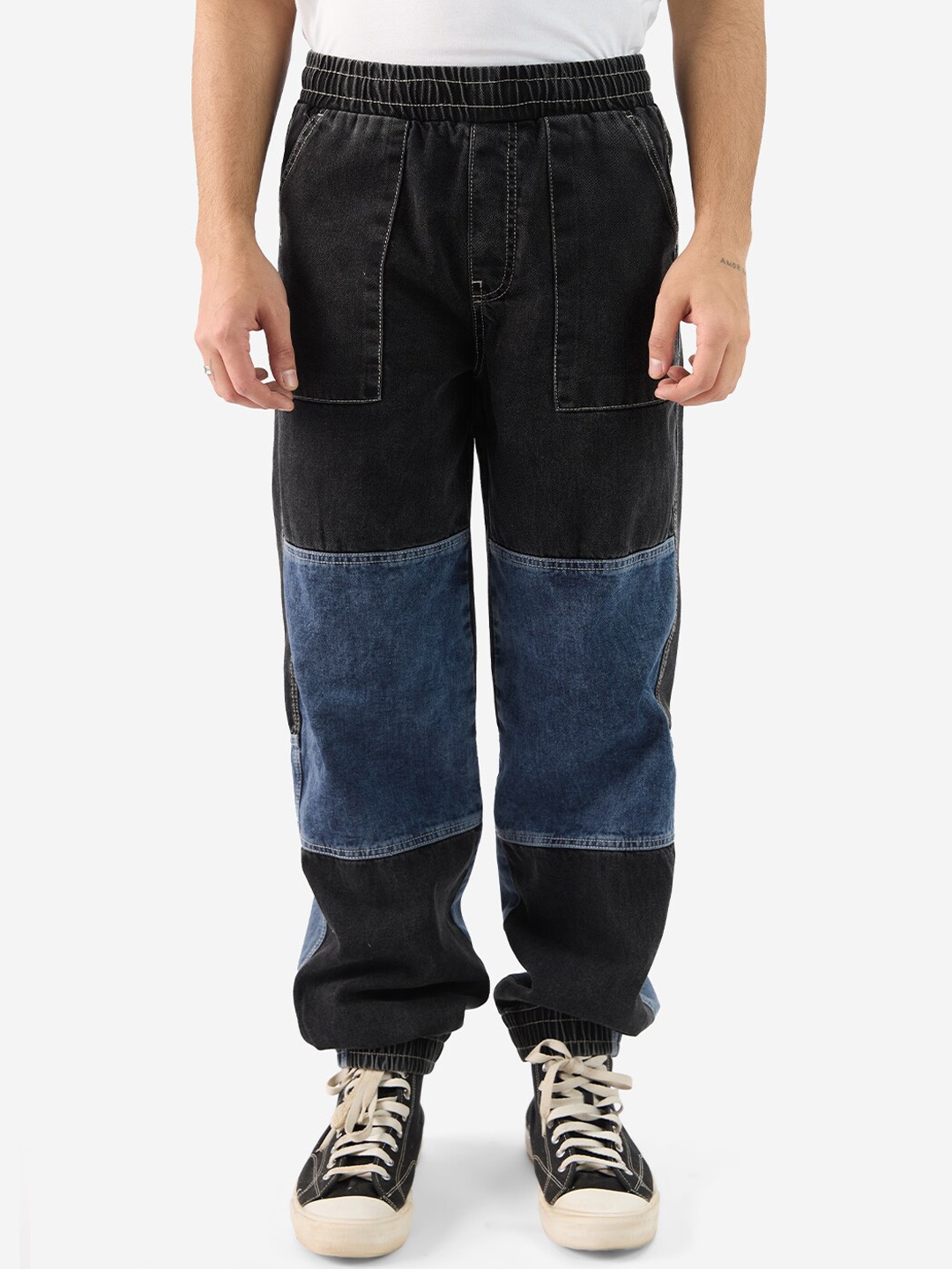 

The Souled Store Dawn Men Colourblocked Mid Rise Relaxed-Fit Joggers, Black