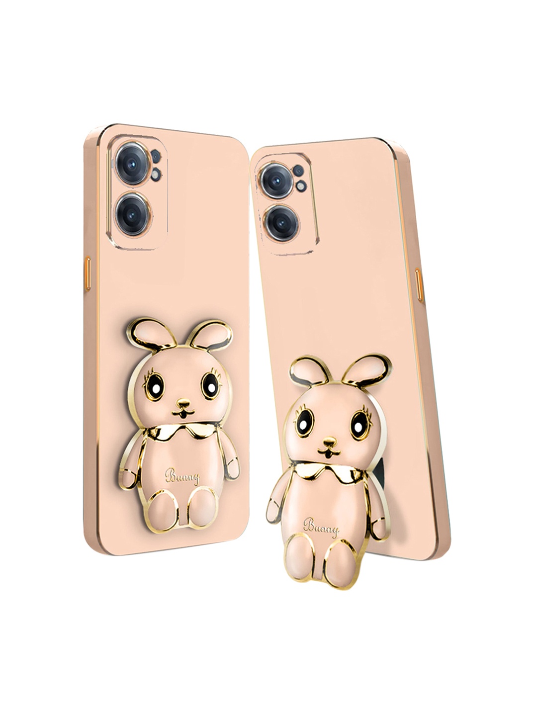 

Karwan Soft & Lightweight Realme 9i 4G Back Case With 3D Mini Bunny Folding Stand, Peach