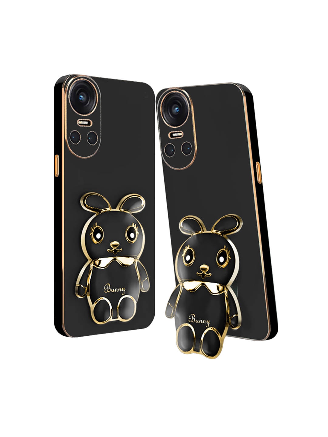 

Karwan 3D Bunny Oppo Reno 10 Back Case with Folding Stand, Black
