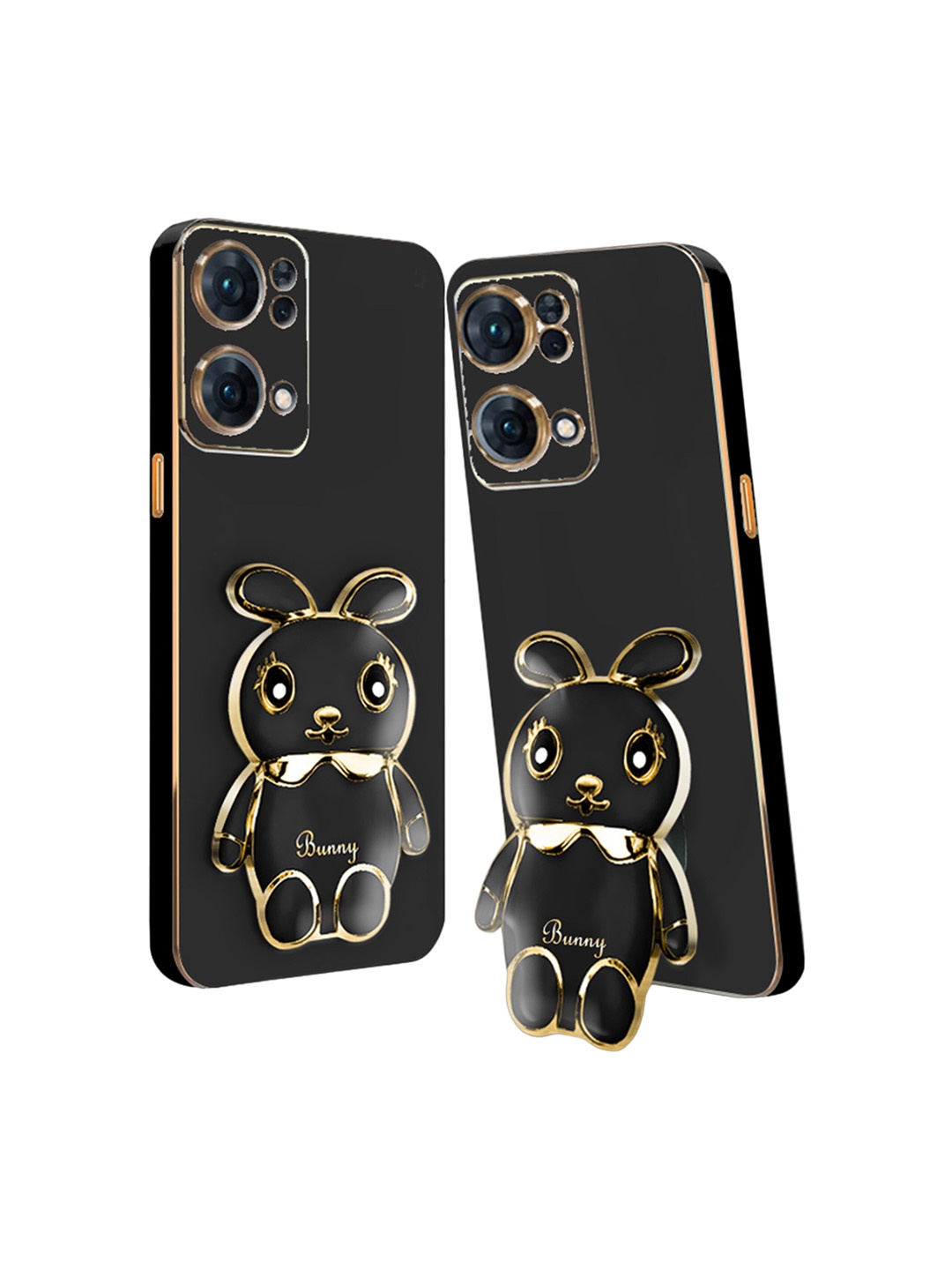 

Karwan 3D Bunny Oppo Reno 7 Back Case with Folding Stand, Black