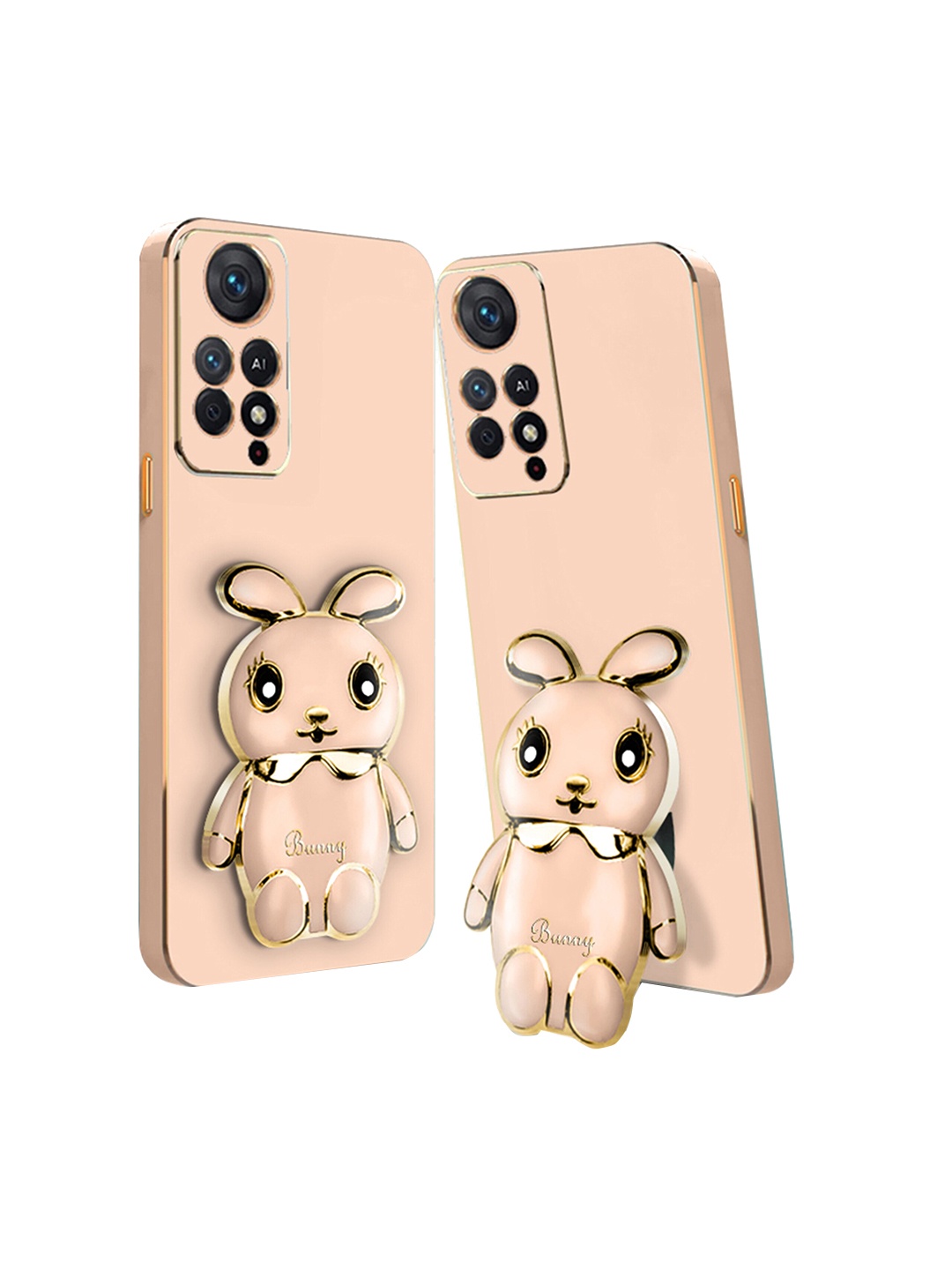 

Karwan Redmi Note 11S Back Cover with 3D Mini Bunny with Folding Stand, Pink