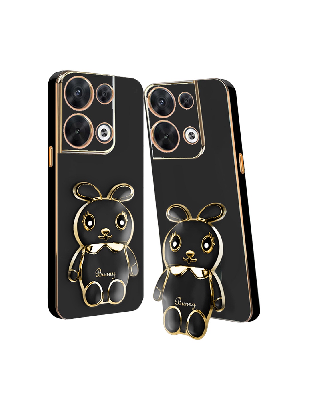 

Karwan Oppo Reno 8 Back Cover with 3D Mini Bunny with Folding Stand, Black