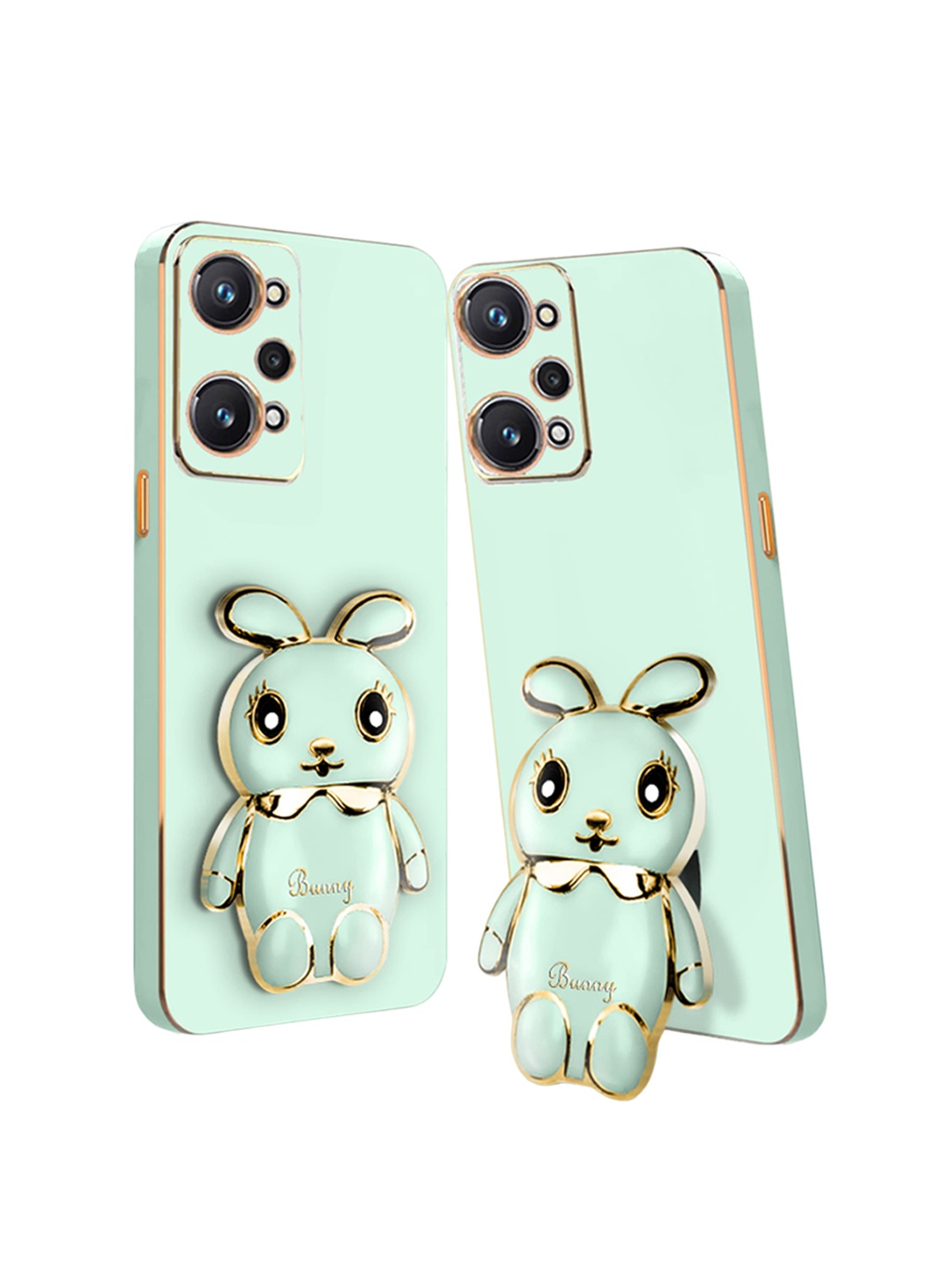 

Karwan Realme GT NEO 3T Back Cover with 3D Mini Bunny with Folding Stand, Green