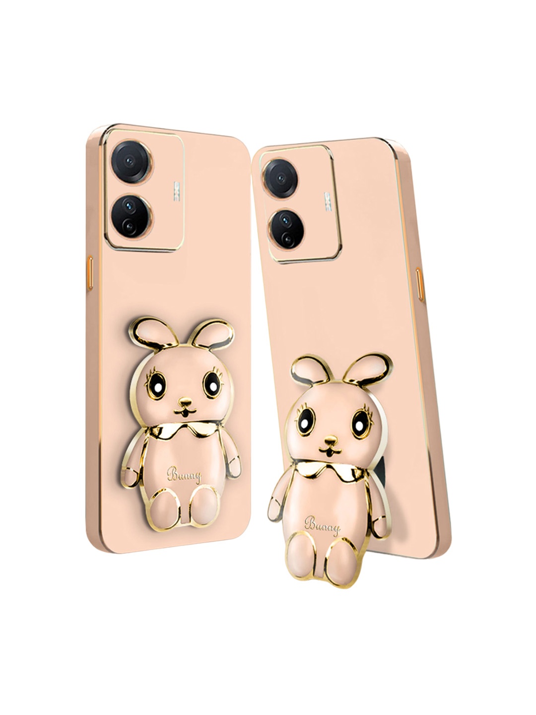 

Karwan Realme C55 Back Cover with 3D Mini Bunny with Folding Stand, Pink