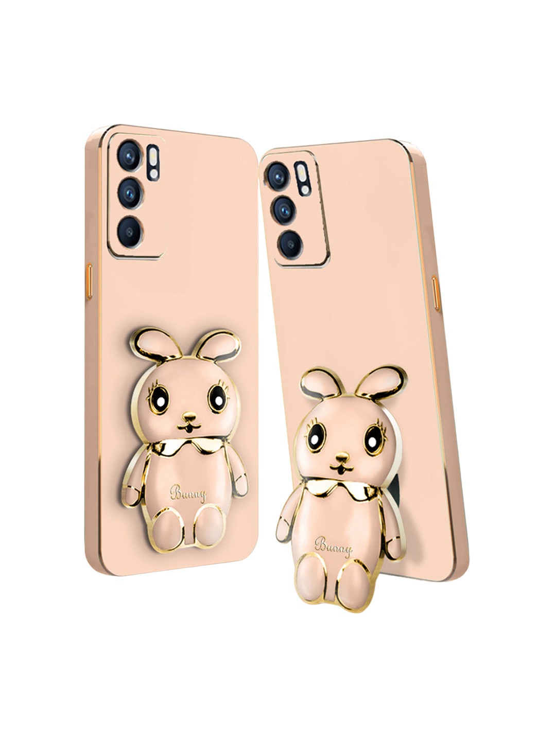 

Karwan Oppo Reno 6 Pro 3D Mini Bunny Mobile Back Case With Folding Stand, Pink