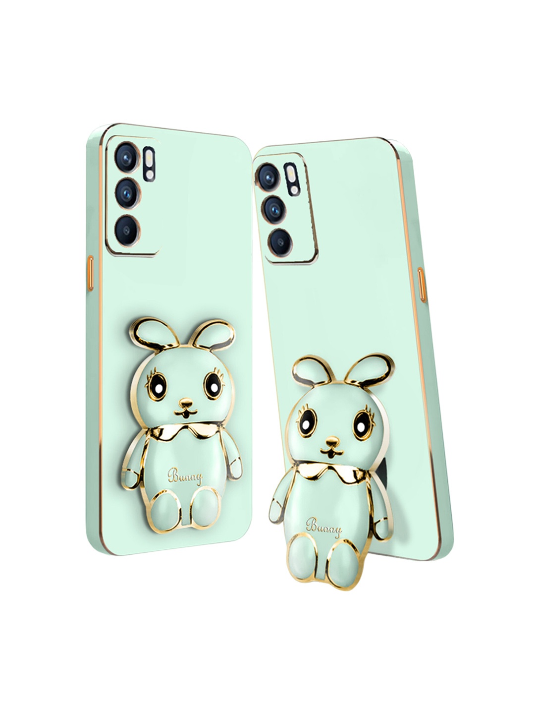 

Karwan Oppo Reno 6 Pro 3D Mini Bunny Mobile Back Case With Folding Stand, Green