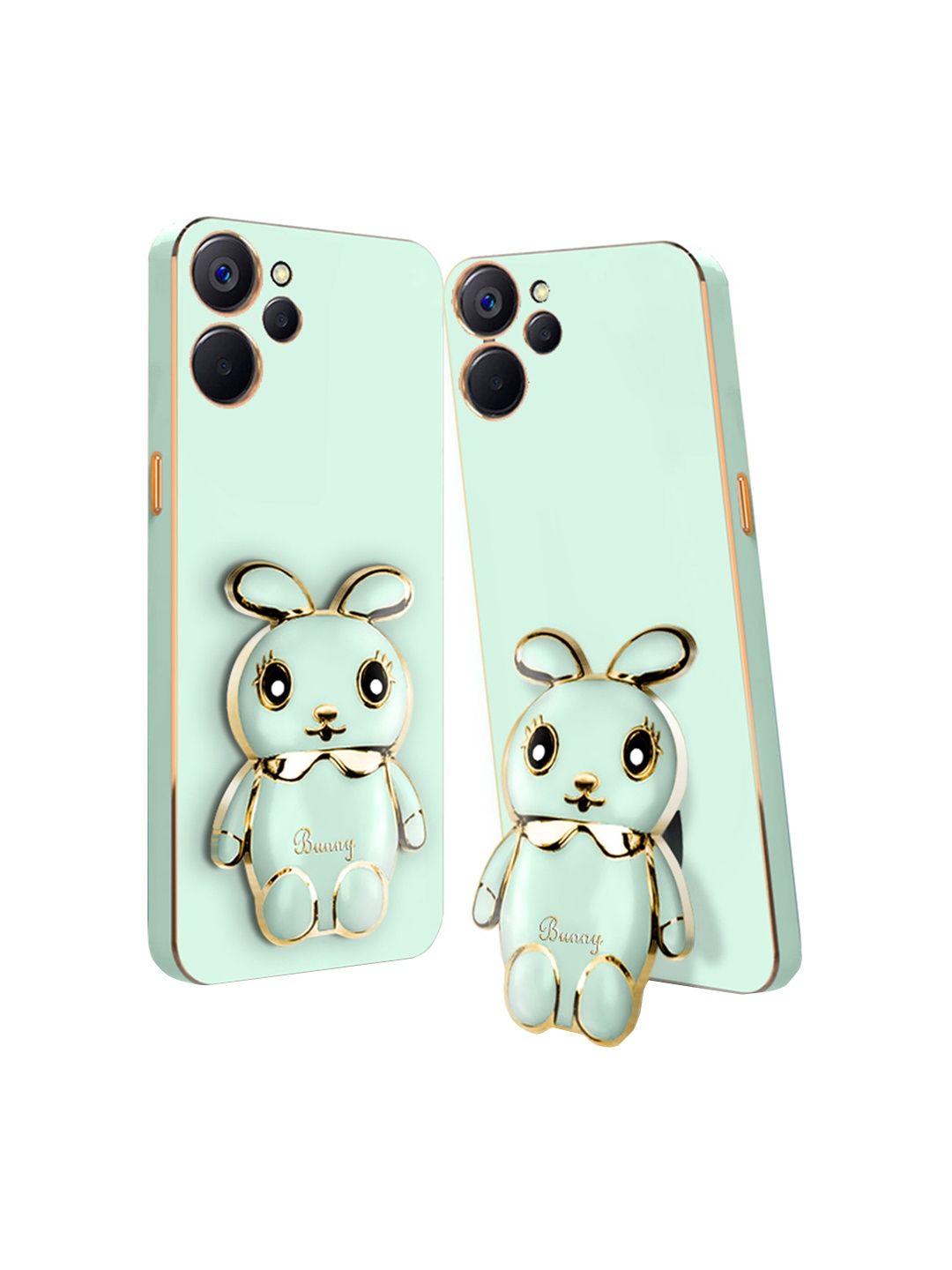 

Karwan Realme 9i 5G 3D Mini Bunny with Folding Stand Back Cover Case, Green