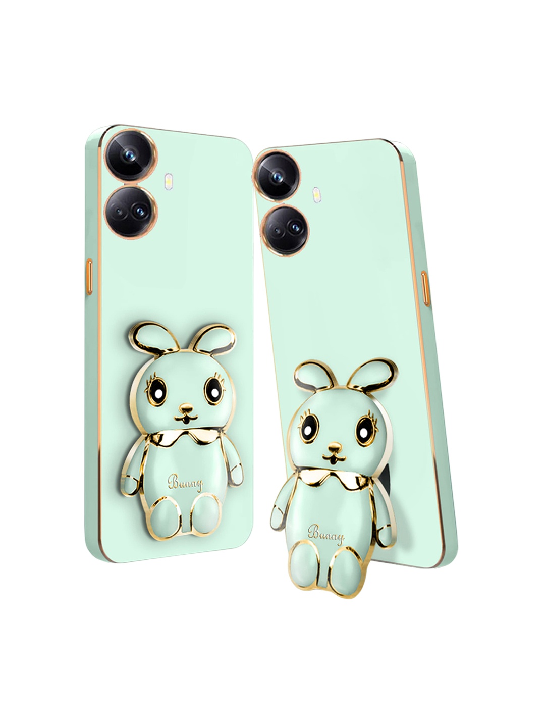 

Karwan Realme 10 Pro 3D Mini Bunny with Folding Stand Back Cover Case, Green