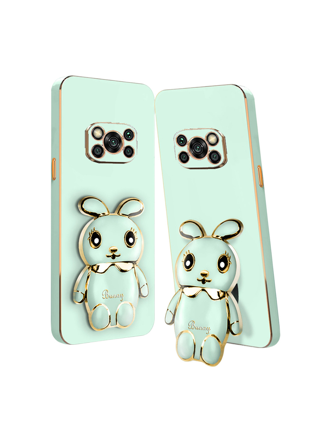 

Karwan Xiaomi Poco X3 3D Mini Bunny with Folding Stand Back Cover Case, Green