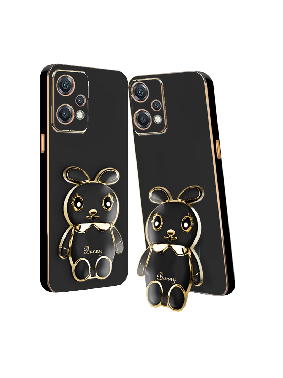 

Karwan Realme 9 Pro 3D Mini Bunny with Folding Stand Back Cover Case, Black