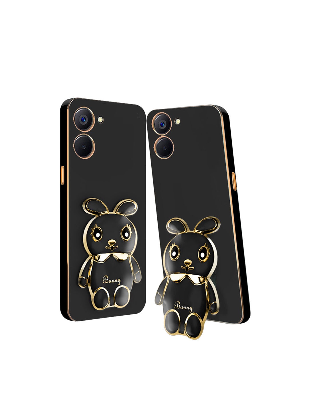 

Karwan Realme 10 4G 3D Mini Bunny With Folding Stand Back Cover Case, Black