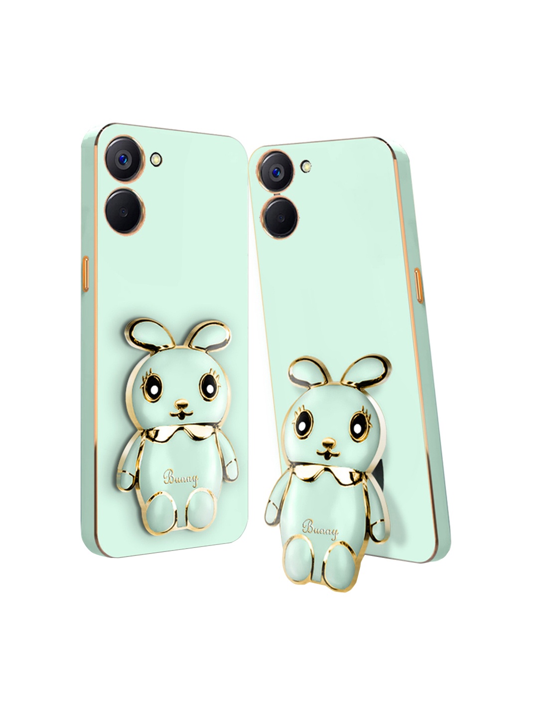 

Karwan Realme 10 4G 3D Mini Bunny With Folding Stand Back Cover Case, Green