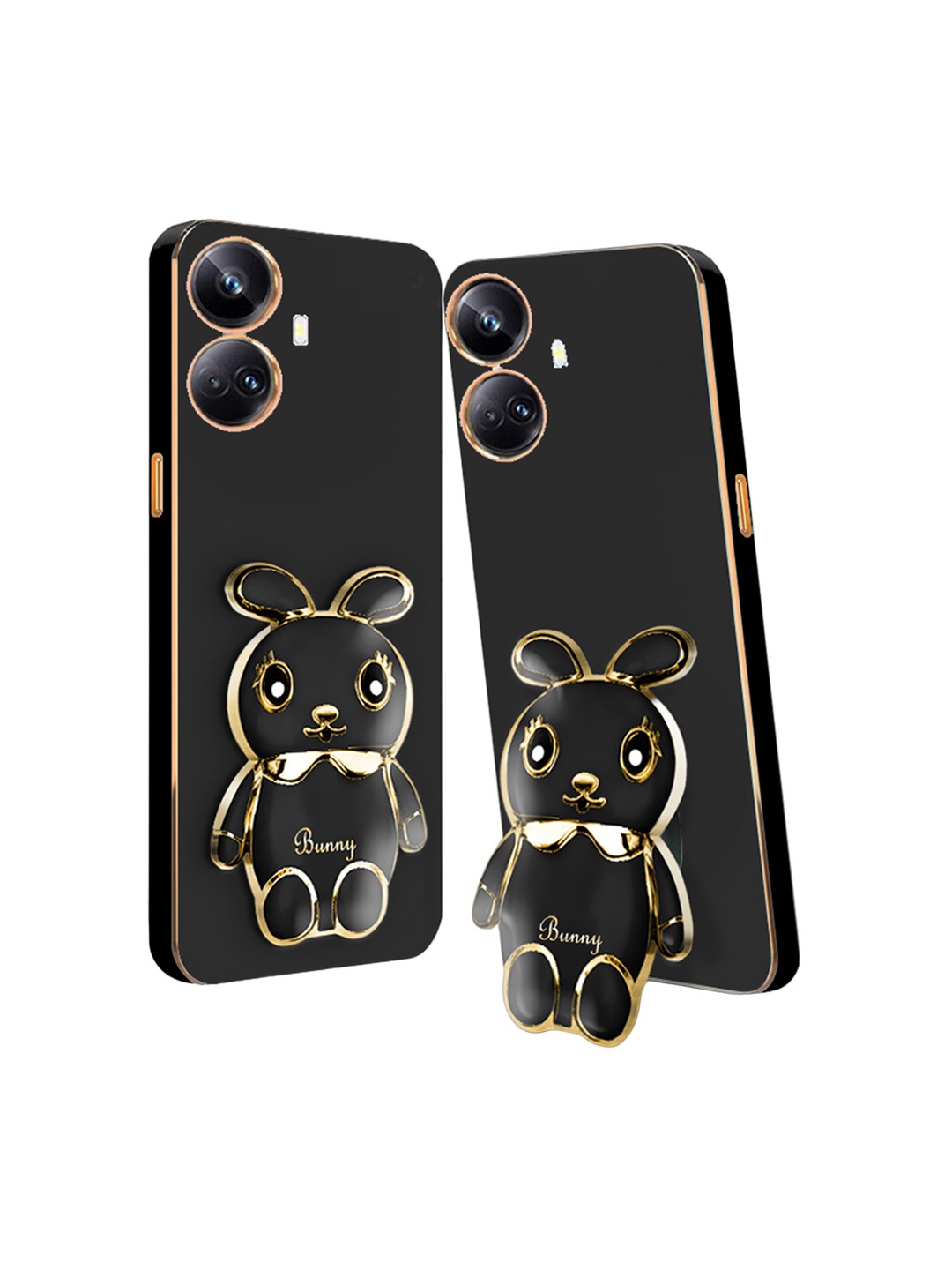 

Karwan Realme 10 Pro 3D Mini Bunny With Folding Stand Back Cover Case, Black