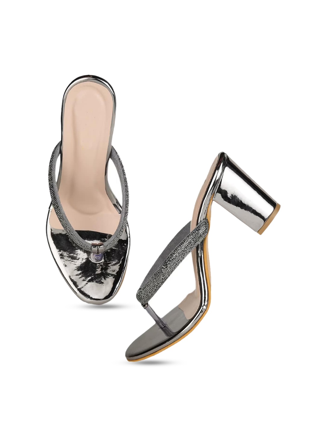 

DressBerry Grey Embellished Block Heels