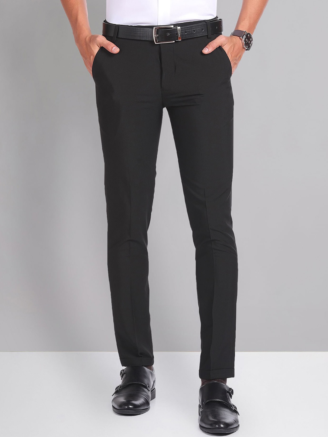 

AD By Arvind Men Slim Fit Formal Trousers, Black