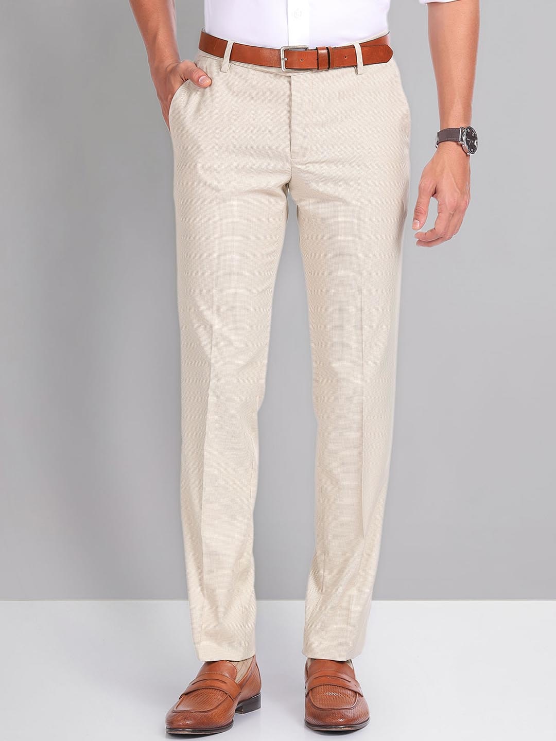 

AD By Arvind Men Slim Fit Formal Trousers, Beige