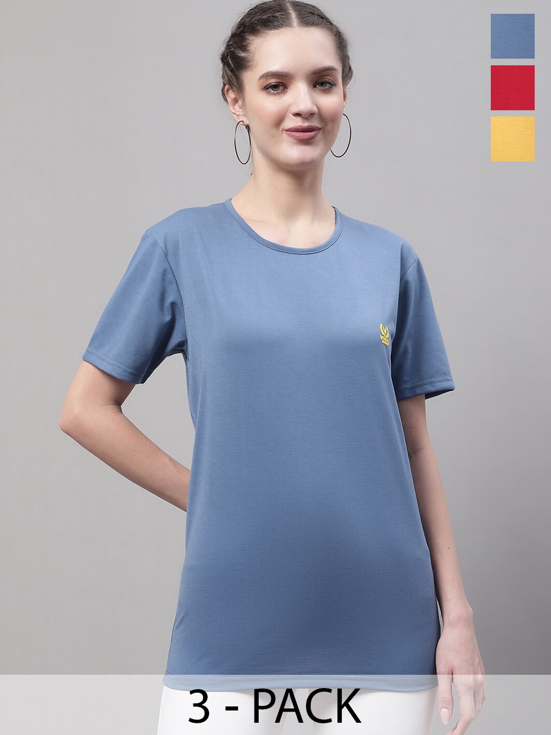 

VIMAL JONNEY Pack Of 3 Round Neck Cotton Casual T-shirt, Blue