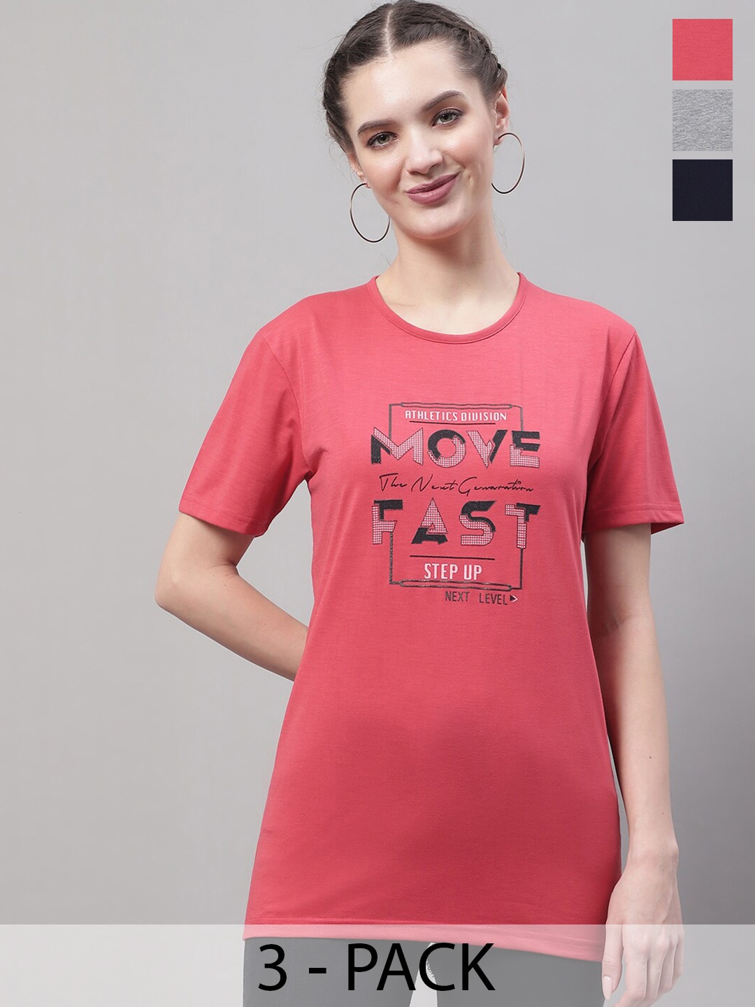 

MACK JONNEY Pack of 3 Typography Printed Cotton T-shirt, Coral