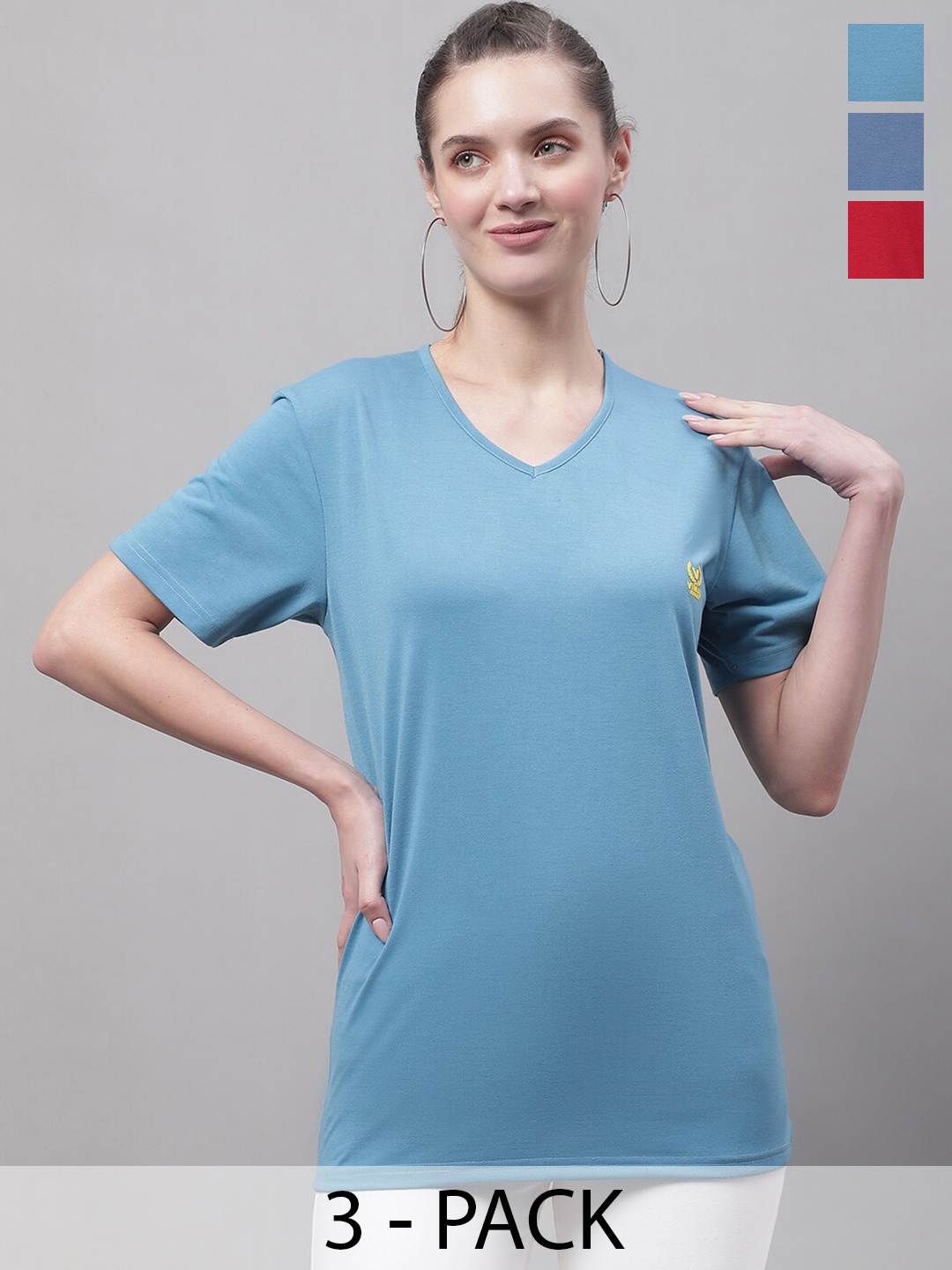 

VIMAL JONNEY Pack of 3 V-Neck Cotton T-shirt, Blue