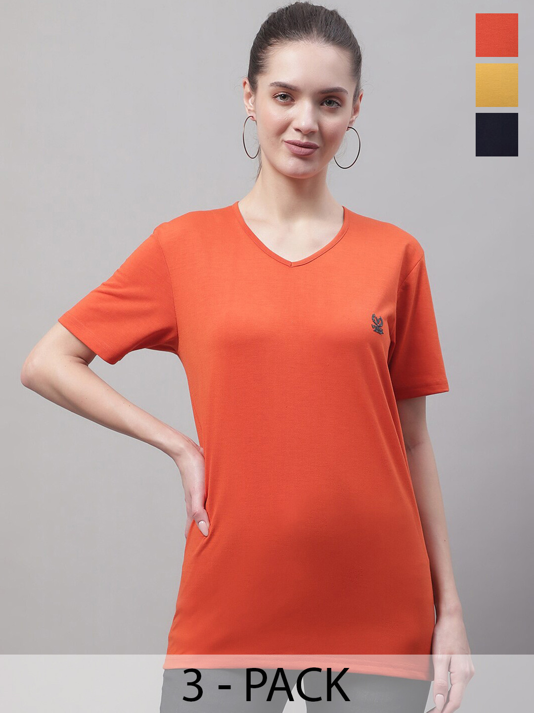 

MACK JONNEY Pack Of 3 V-Neck Cotton T-shirt, Orange