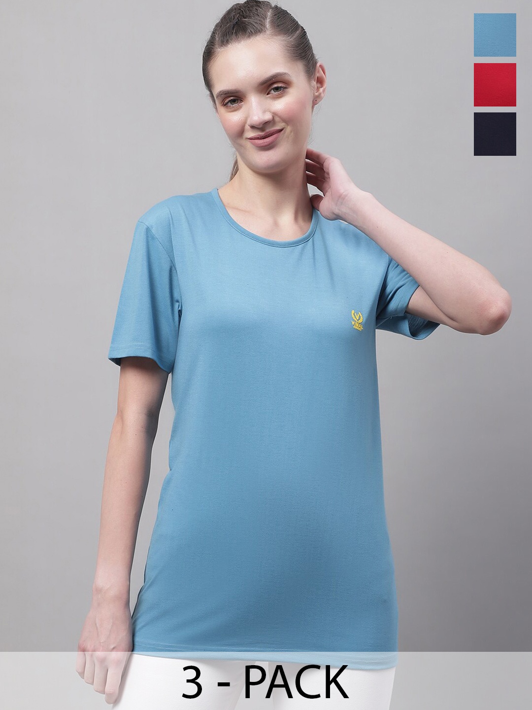 

MACK JONNEY Pack Of 3 Round Neck Cotton T-shirt, Blue