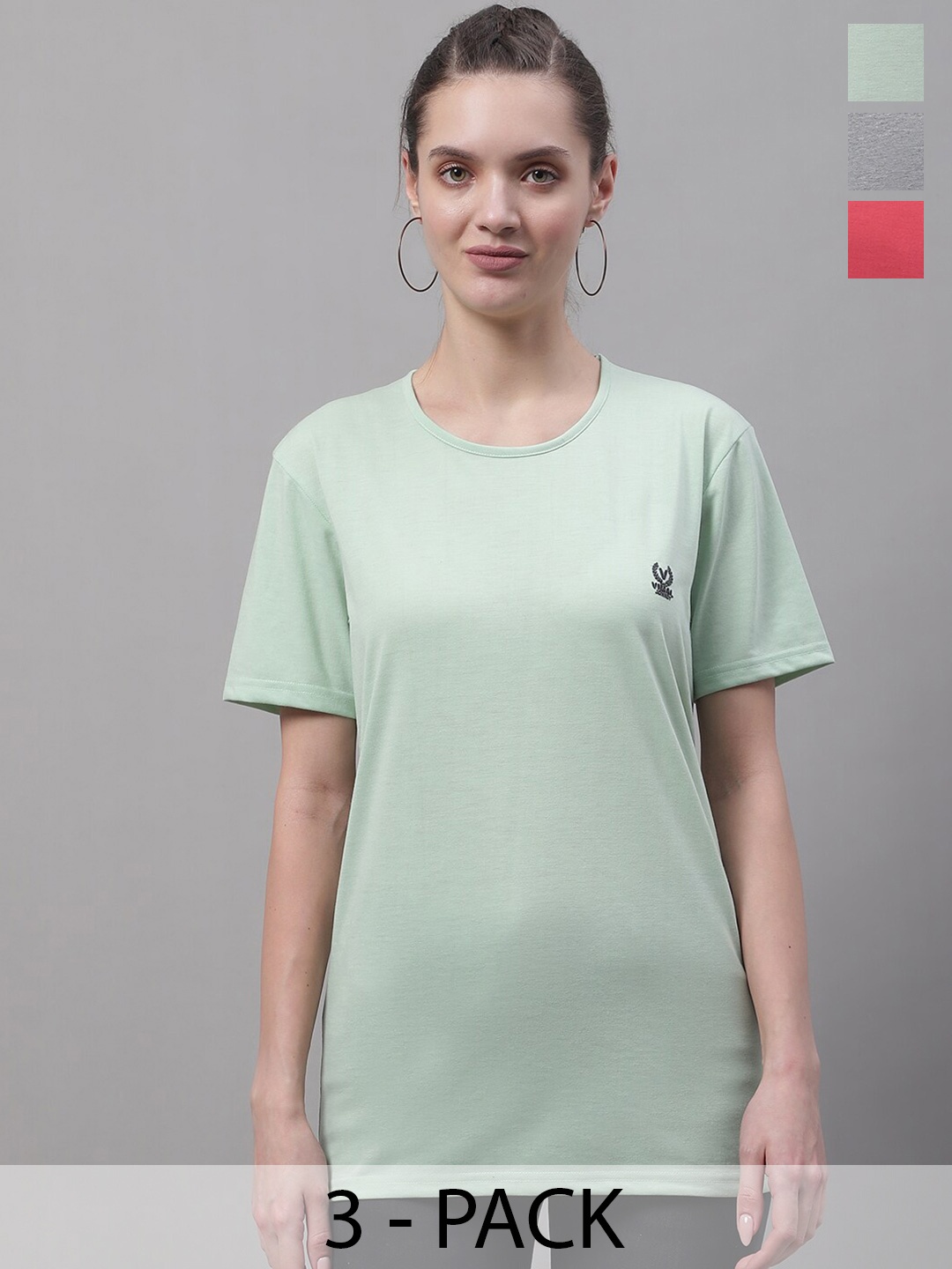 

MACK JONNEY Pack Of 3 Round Neck Cotton Regular T Shirts, Green