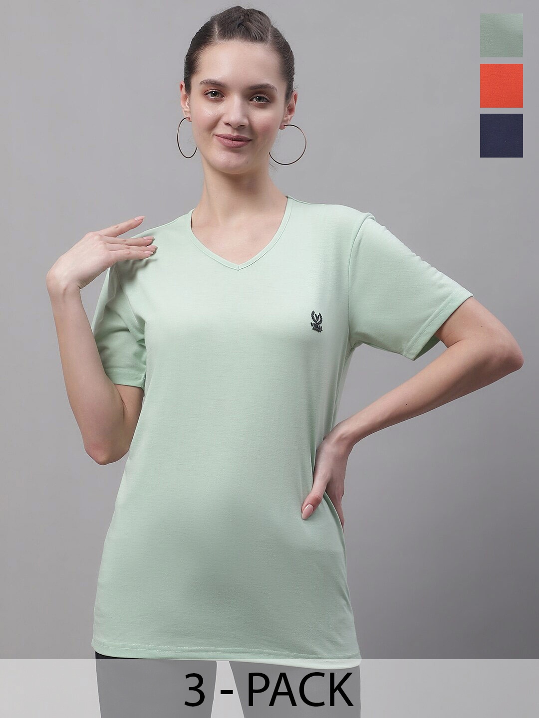 

VIMAL JONNEY Blue Pack Of 3 V-Neck Short Sleeves Cotton T-shirt