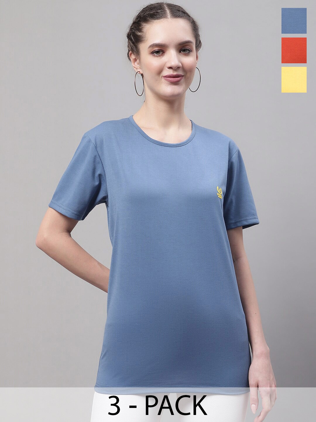 

VIMAL JONNEY Yellow Pack Of 3 Round Neck Short Sleeves Cotton T-shirt