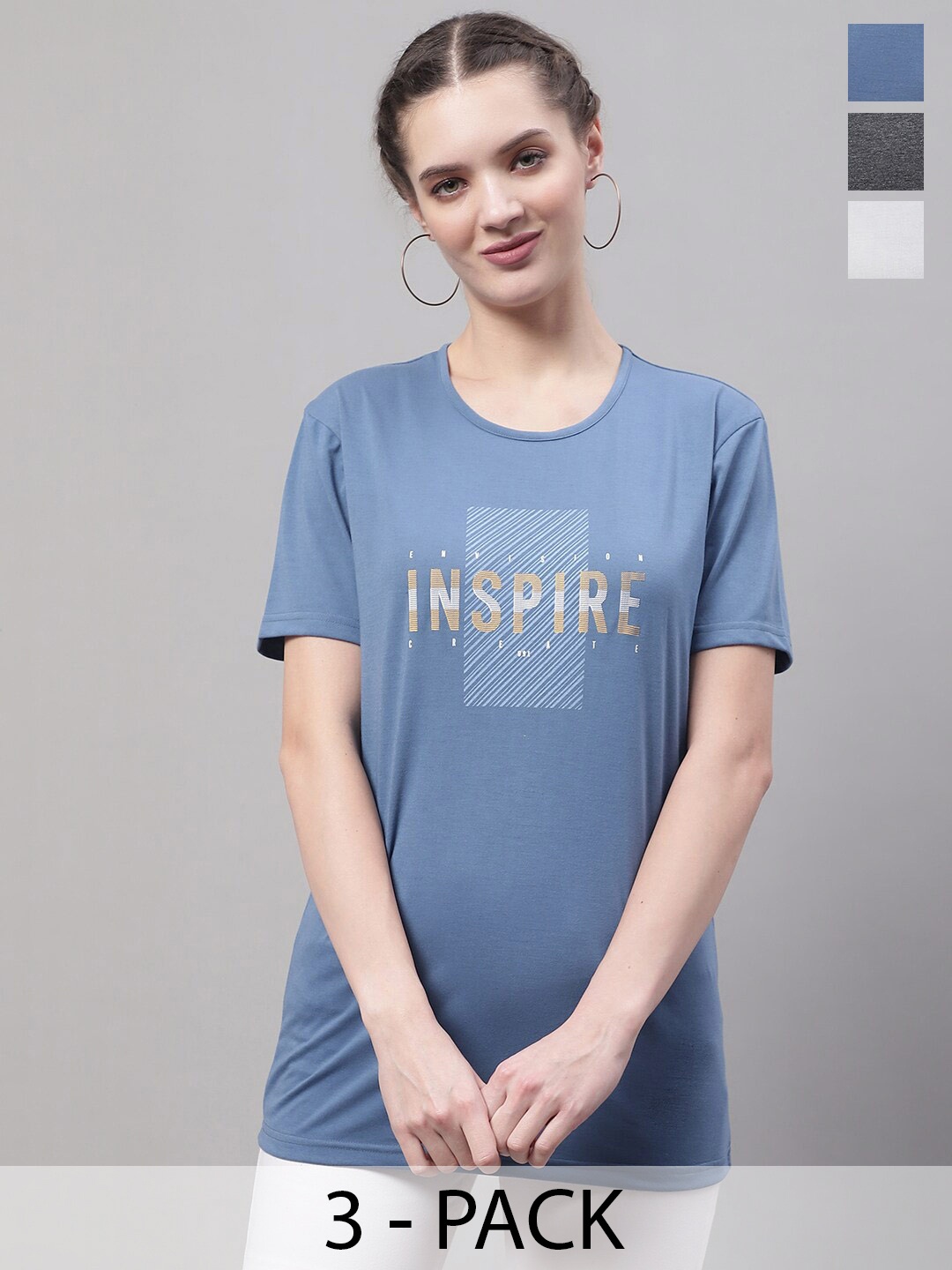 

MACK JONNEY Blue Pack Of 3 Round Neck Short Sleeves Cotton T-shirt