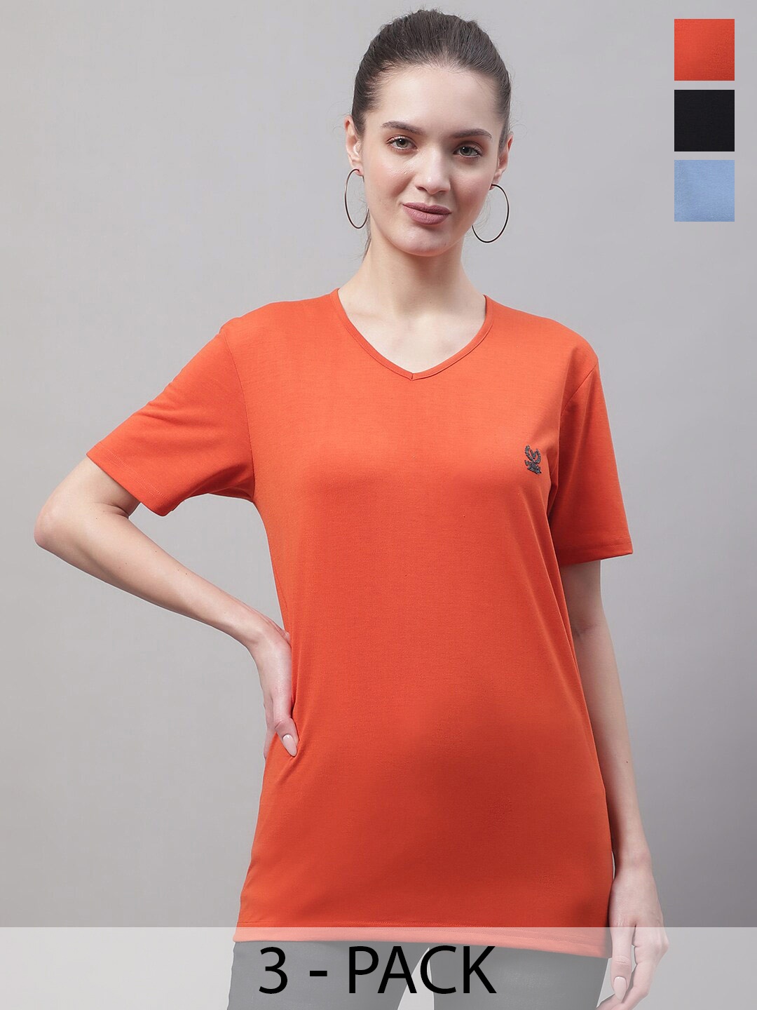 

MACK JONNEY Black Pack Of 3 V-Neck Short Sleeves Cotton T-shirt, Orange