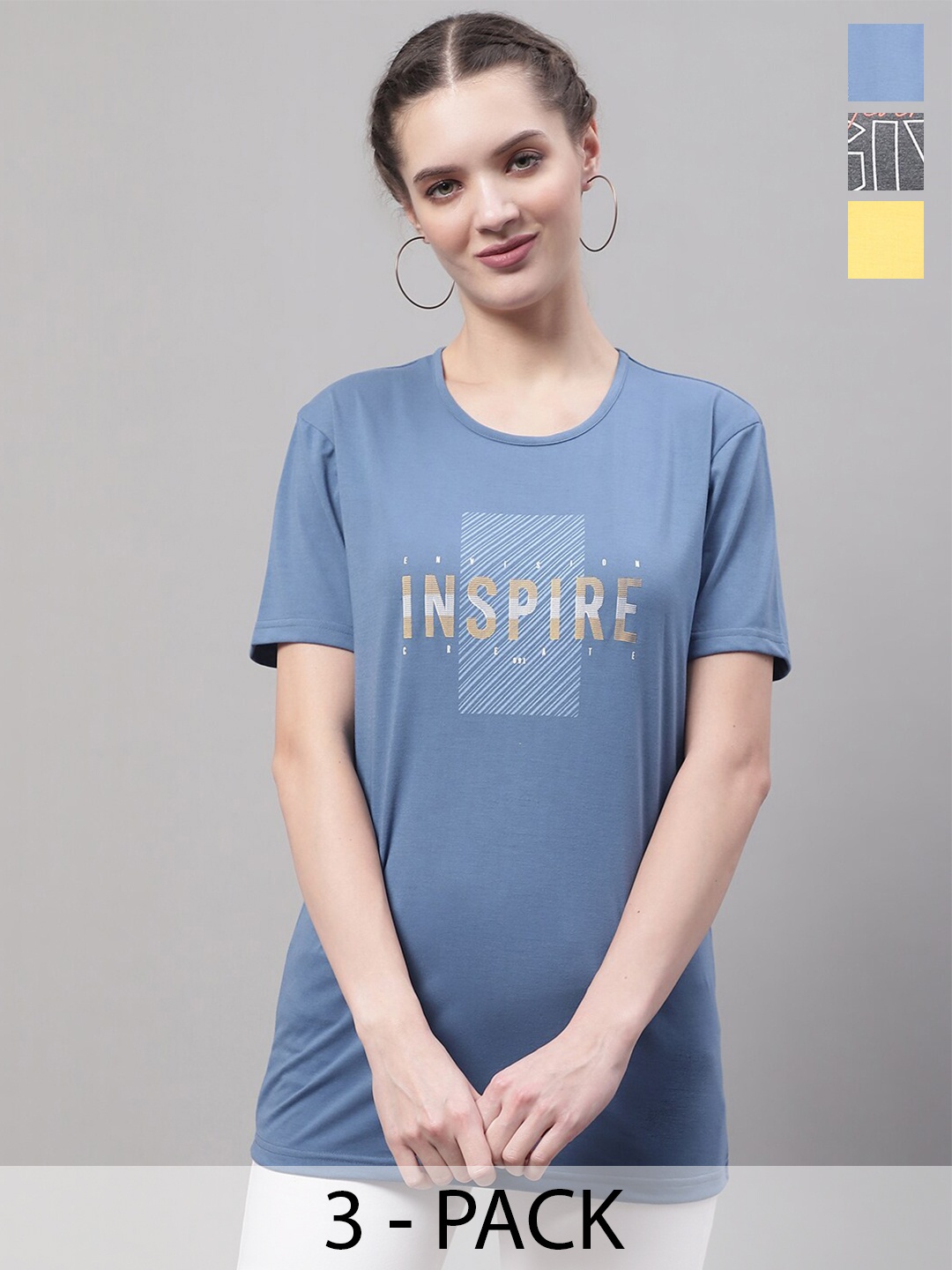 

MACK JONNEY Pack Of 3 Printed Cotton T-shirt, Blue