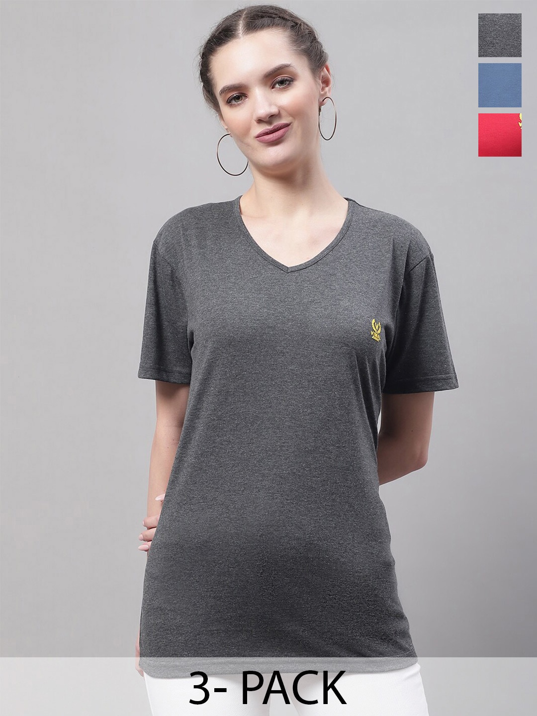 

VIMAL JONNEY Pack of 3 V-Neck Short Sleeves Cotton T-shirt, Grey