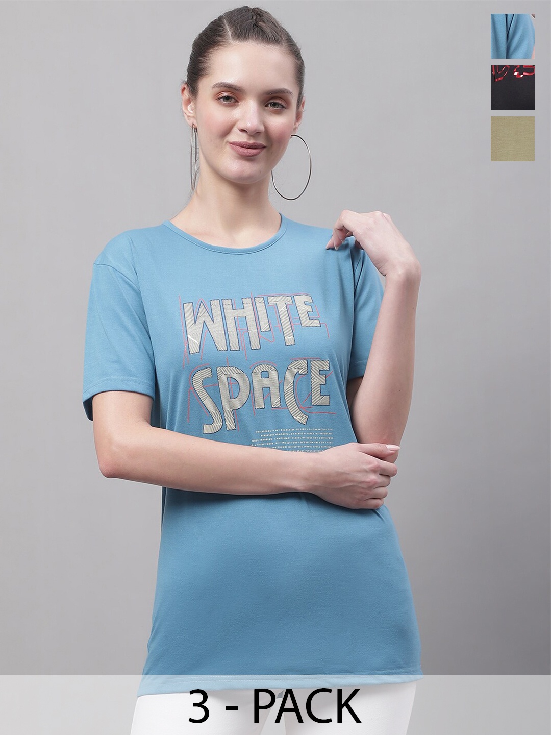 

MACK JONNEY Pack Of 3 Printed Cotton T-shirt, Blue