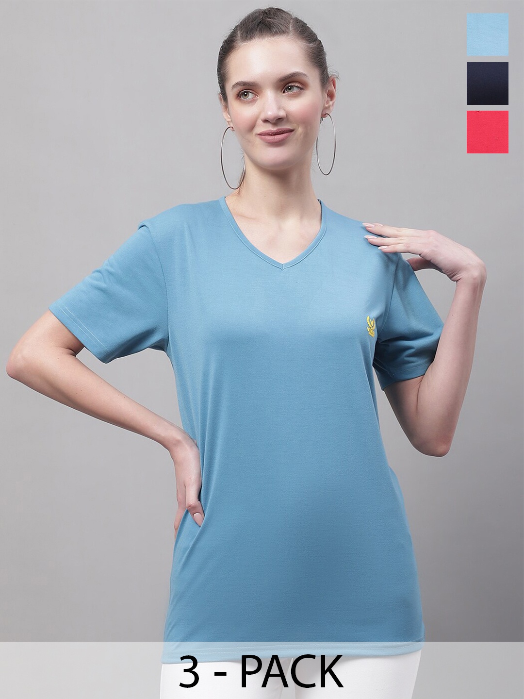 

MACK JONNEY Pack Of 3 V-Neck Cotton T-shirt, Blue