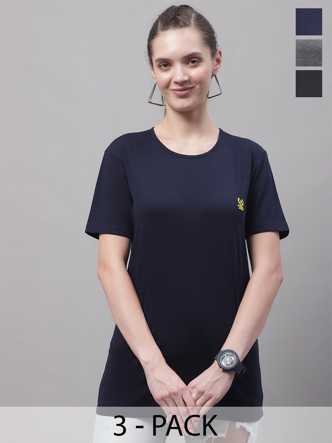 

MACK JONNEY Pack Of 3 Round Neck Cotton T-shirt, Navy blue