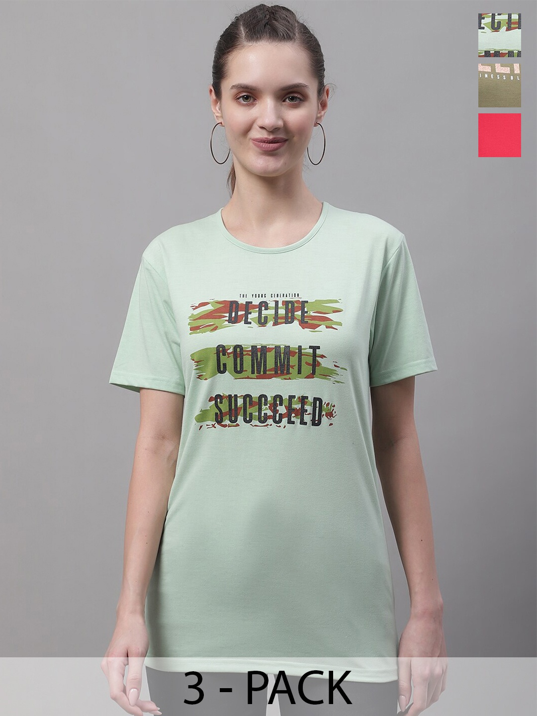 

MACK JONNEY Pack Of 3 Round Neck Cotton T-shirt, Green