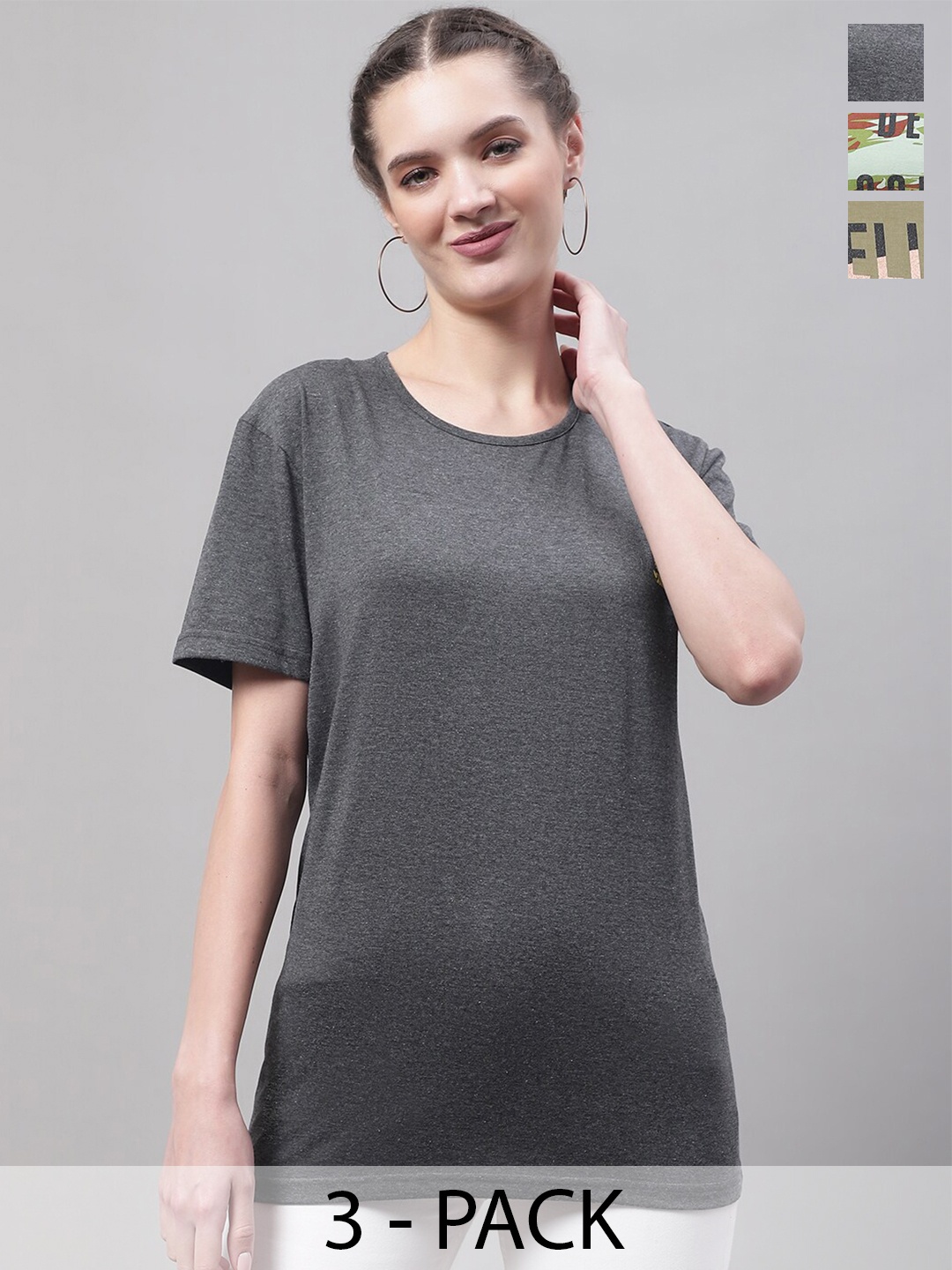 

MACK JONNEY Pack Of 3 Round Neck Cotton T-shirt, Grey
