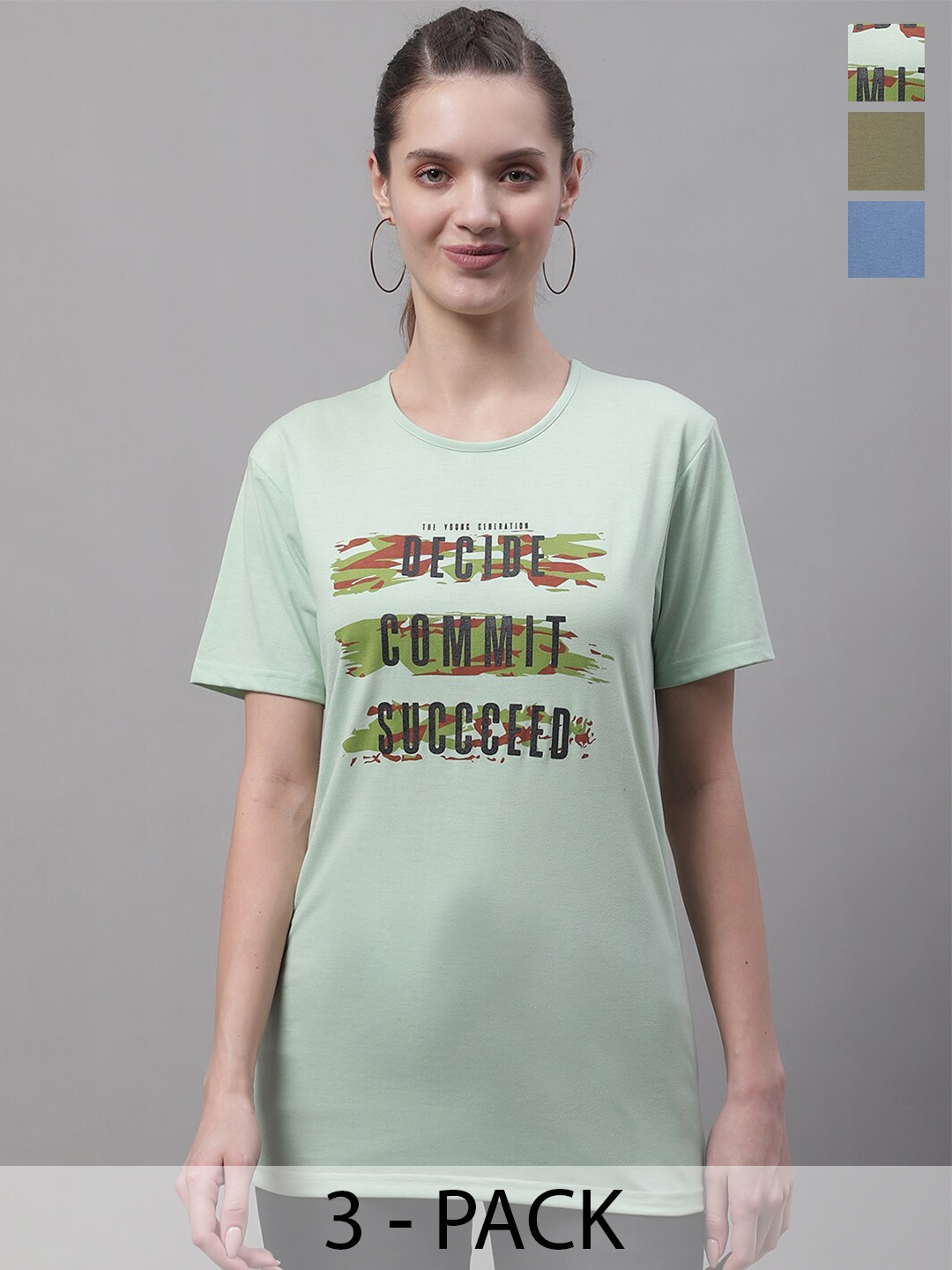 

VIMAL JONNEY Pack Of 3 Abstract Printed Cotton T-shirt, Green