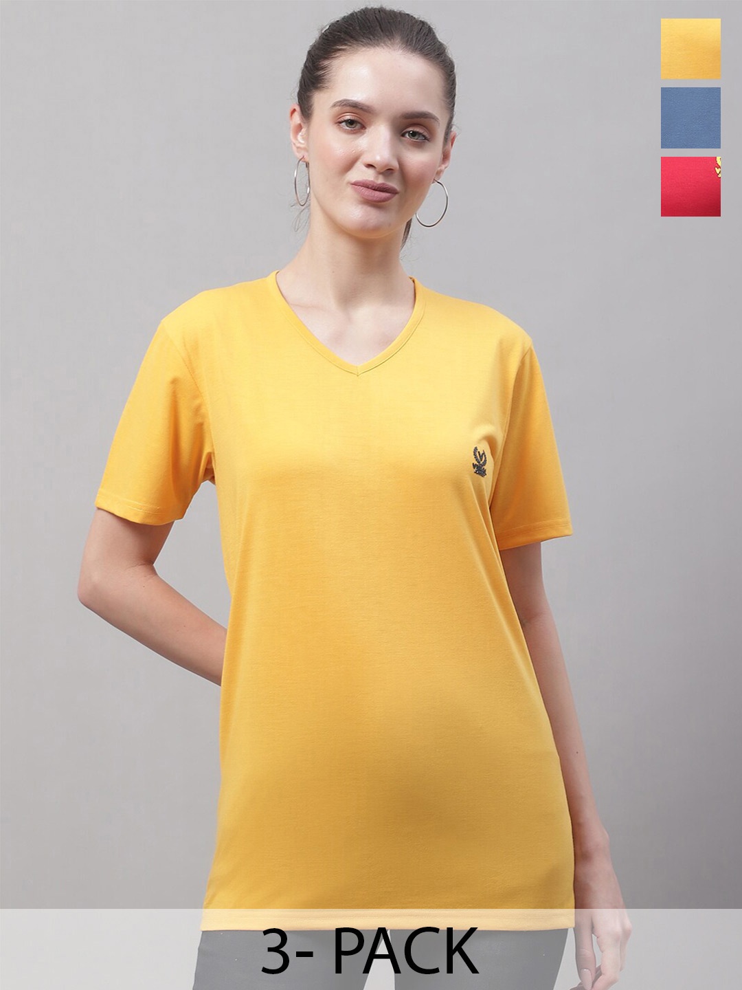 

VIMAL JONNEY Selection of 3 V-Neck Short Sleeves Cotton Regular Fit T-shirt, Yellow
