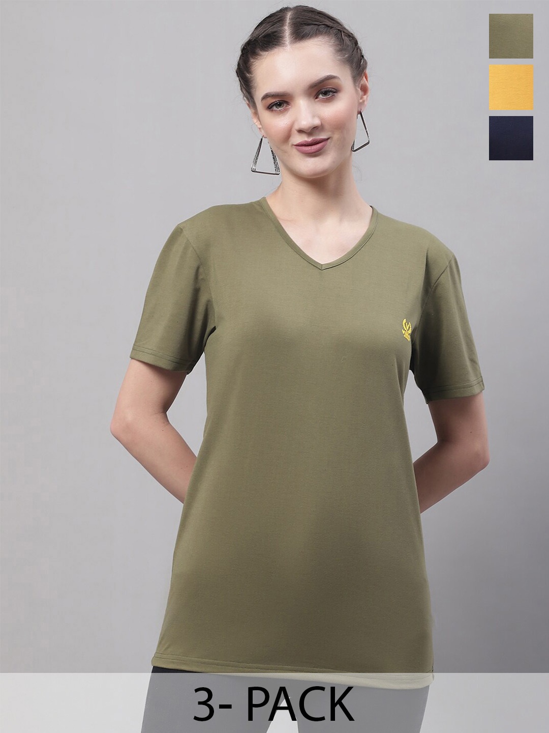 

VIMAL JONNEY Pack of 3 V-Neck Short Sleeves Cotton T-shirt, Green