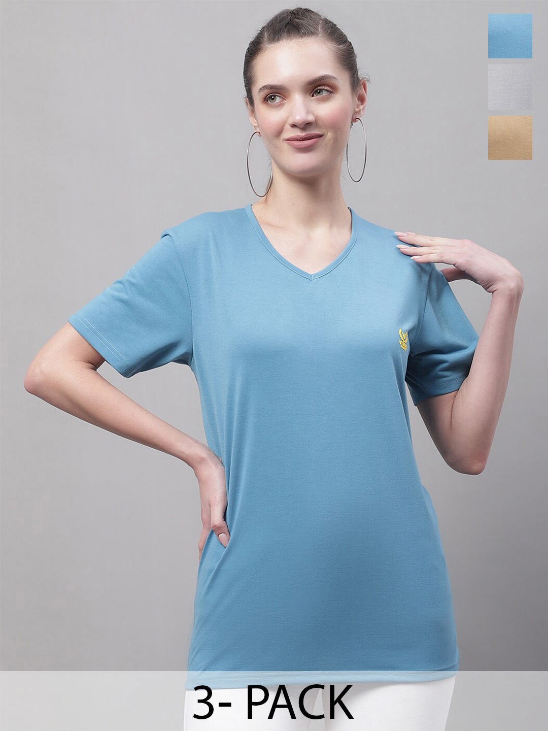 

VIMAL JONNEY Pack of 3 V-Neck Short Sleeves Cotton T-shirt, Blue