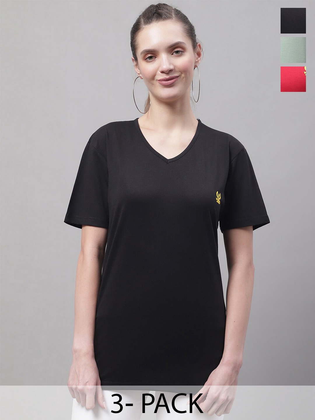 

VIMAL JONNEY Pack Of 3 V-Neck Cotton T-shirts, Black