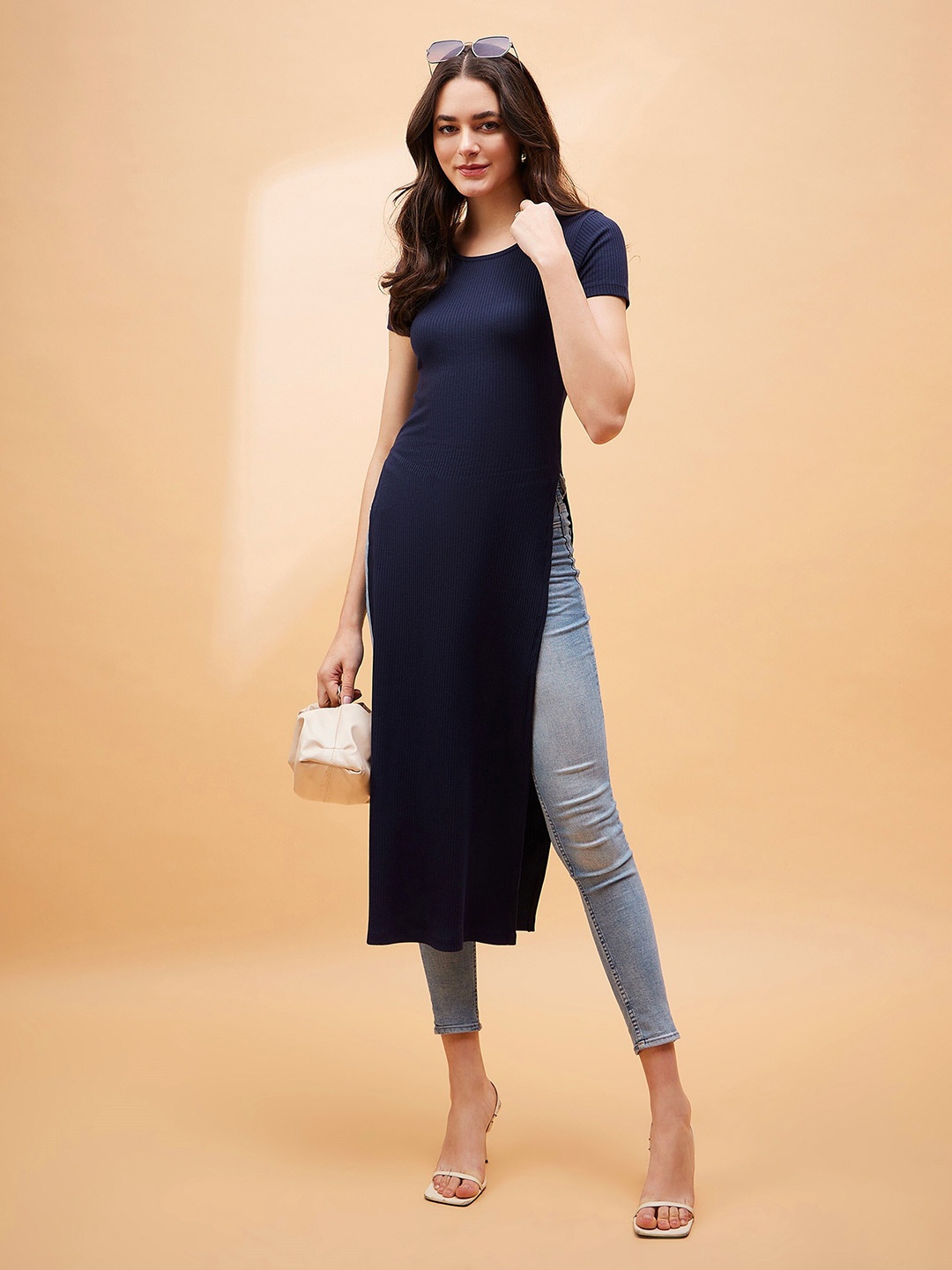 

SASSAFRAS BASICS Knitted Longline Top, Navy blue