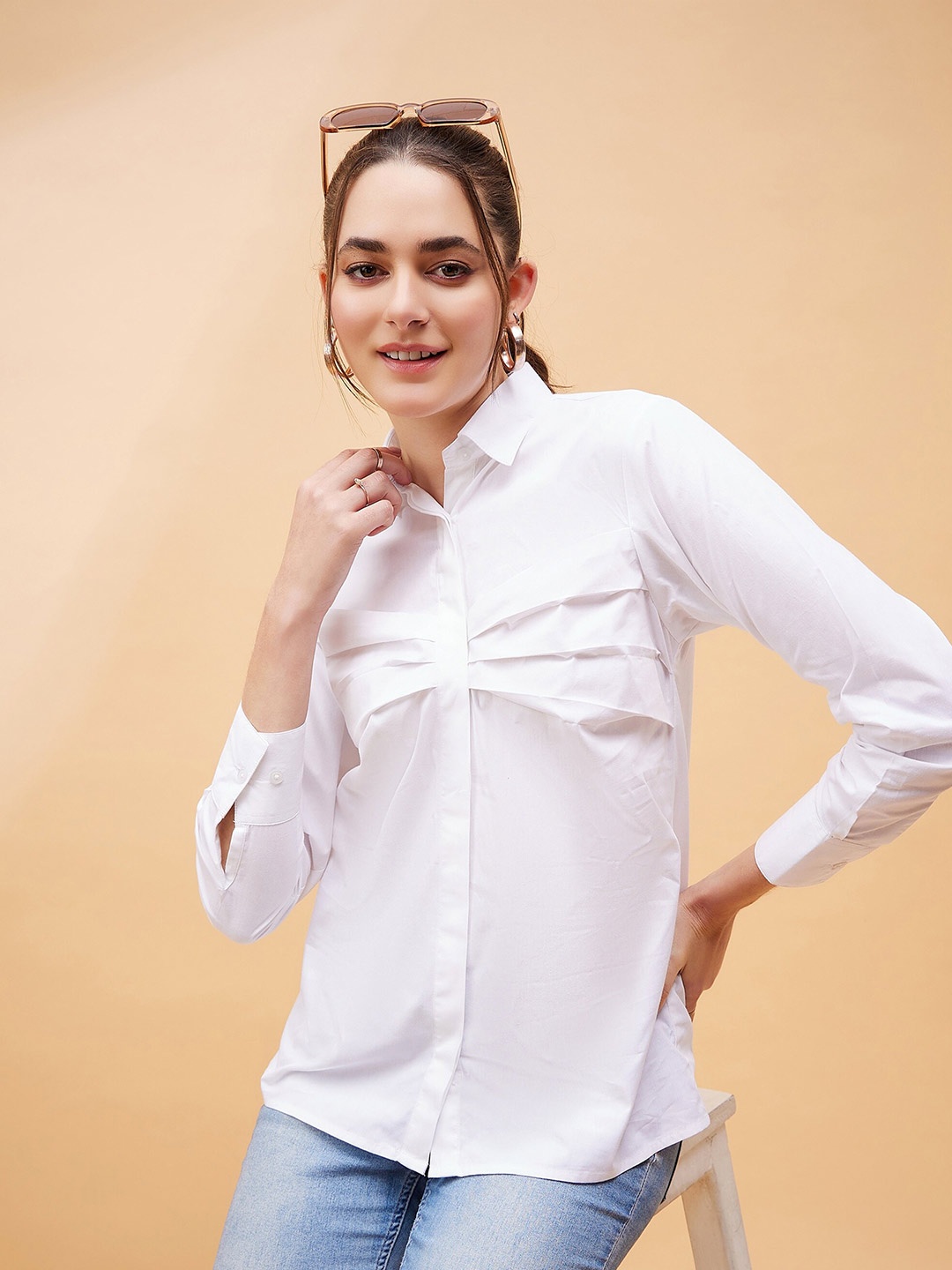 

SASSAFRAS BASICS Comfort Spread Collar Long Sleeves Cotton Casual Shirt, White
