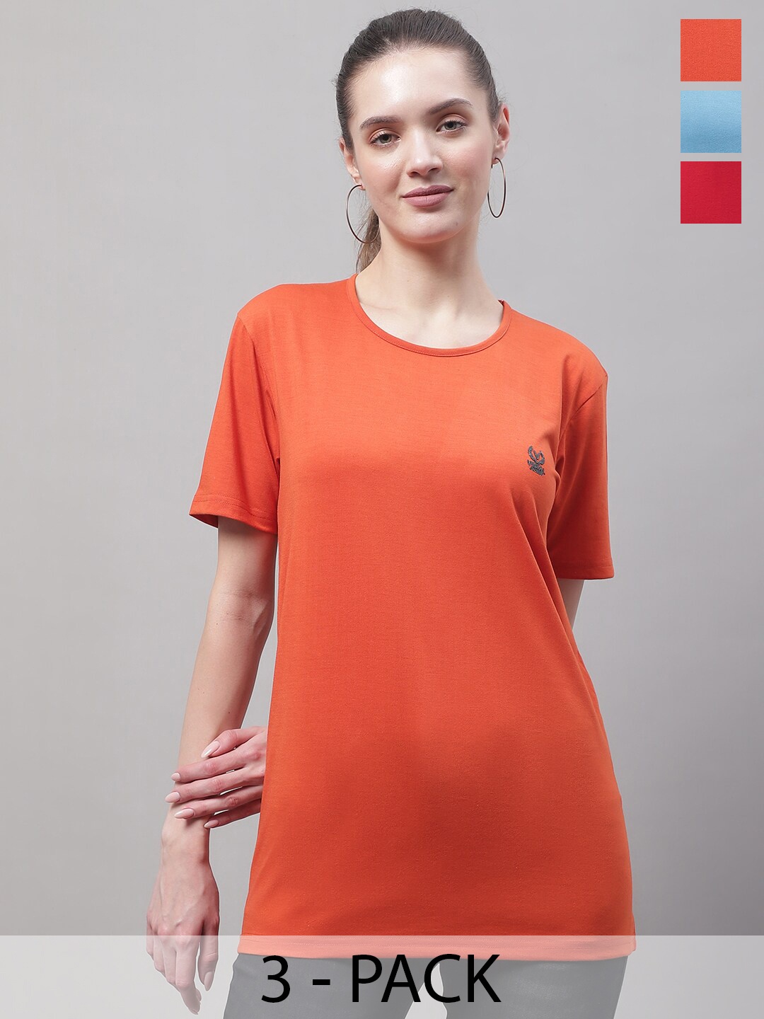 

VIMAL JONNEY Pack of 3 Round Neck Short Sleeves Cotton T-shirt, Orange