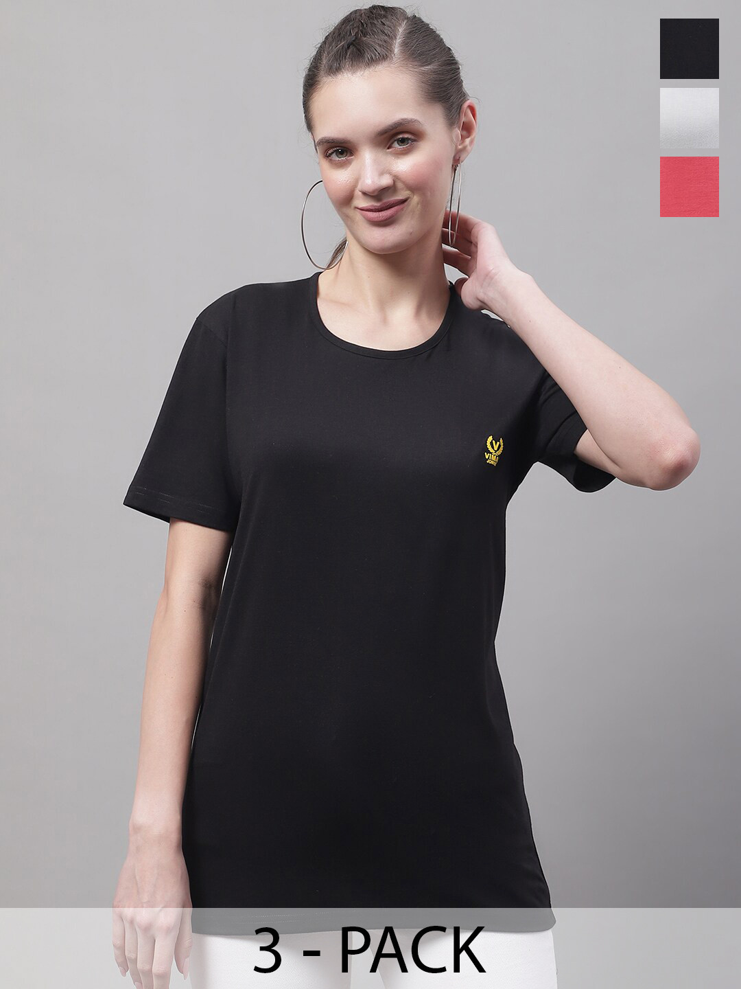 

VIMAL JONNEY Pack of 3 Round Neck Cotton T-shirts, Black