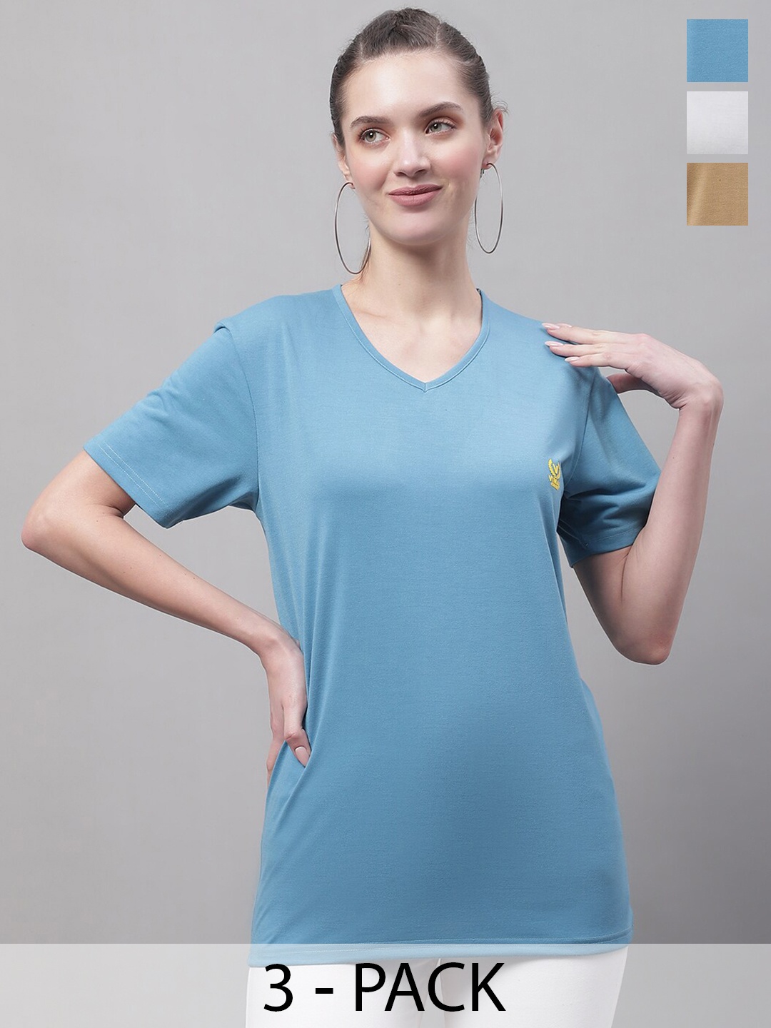 

VIMAL JONNEY Pack of 3 V-Neck Short Sleeves Cotton T-shirt, Blue