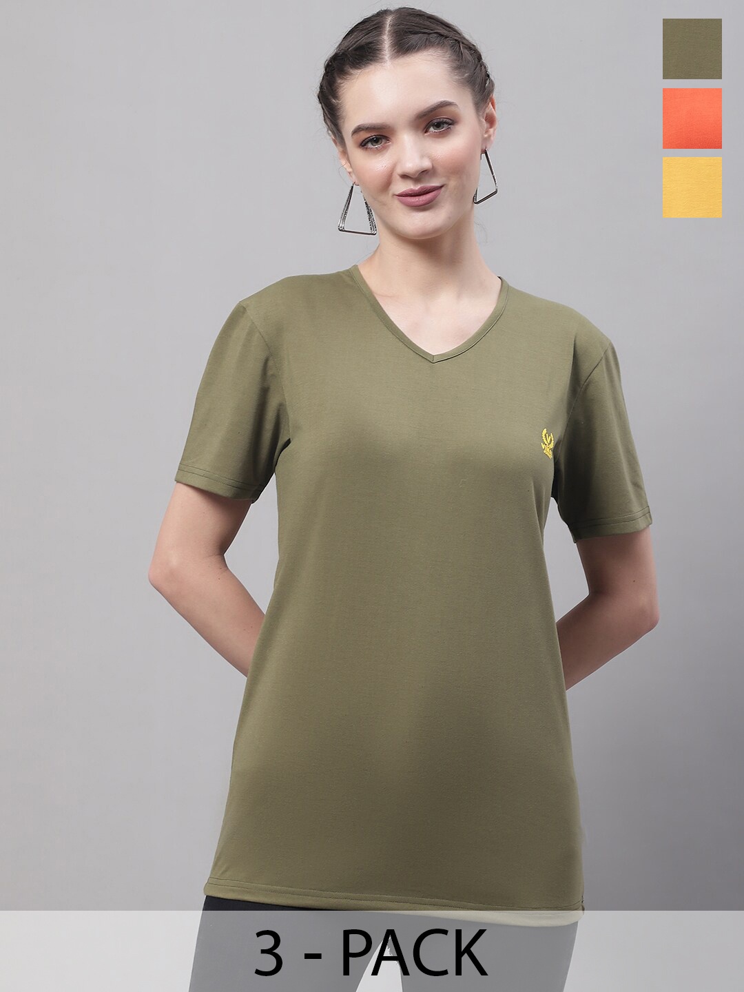 

MACK JONNEY Pack of 3 V-Neck Short Sleeves Cotton T-shirt, Green