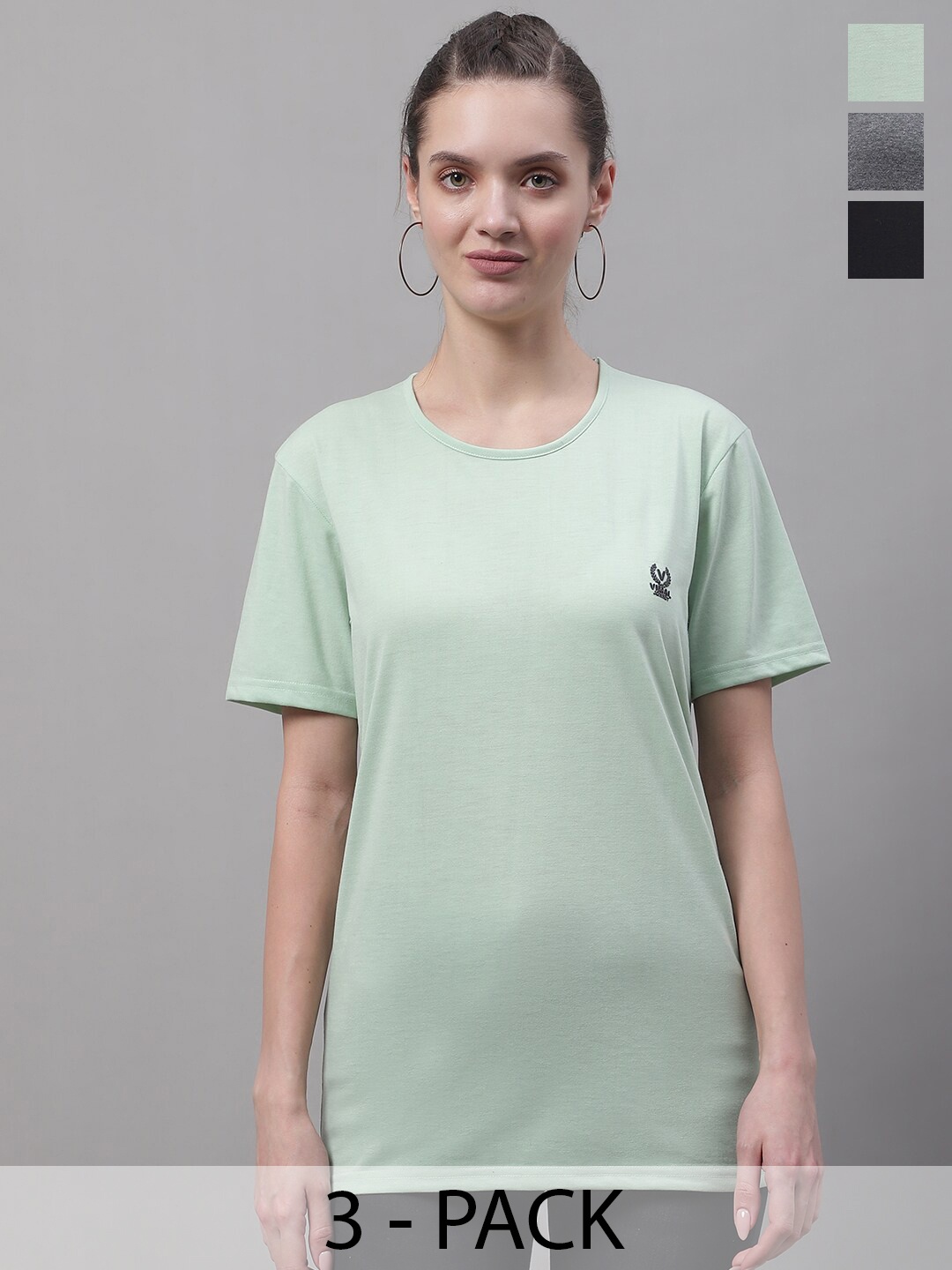 

MACK JONNEY Pack of 3 Round Neck Cotton T-shirts, Green