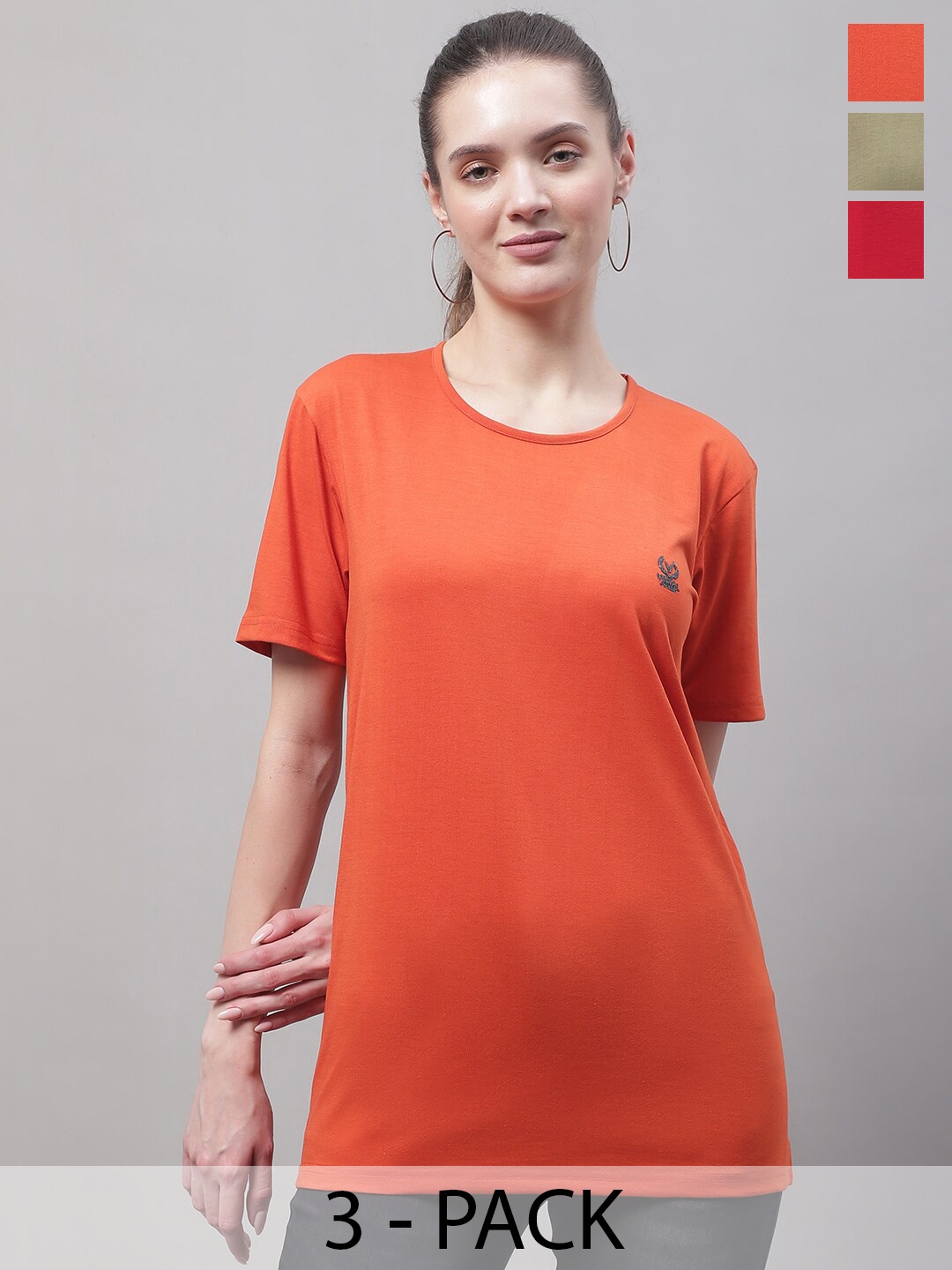

VIMAL JONNEY Selection of 3 Round Neck Short Sleeves Cotton Regular Fit T-shirt, Orange